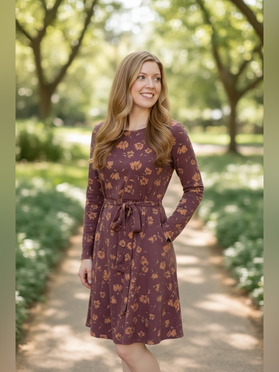 Pact Dresses & Skirts - Pact Plum Long-Sleeve Floral Tie-Waist Dress